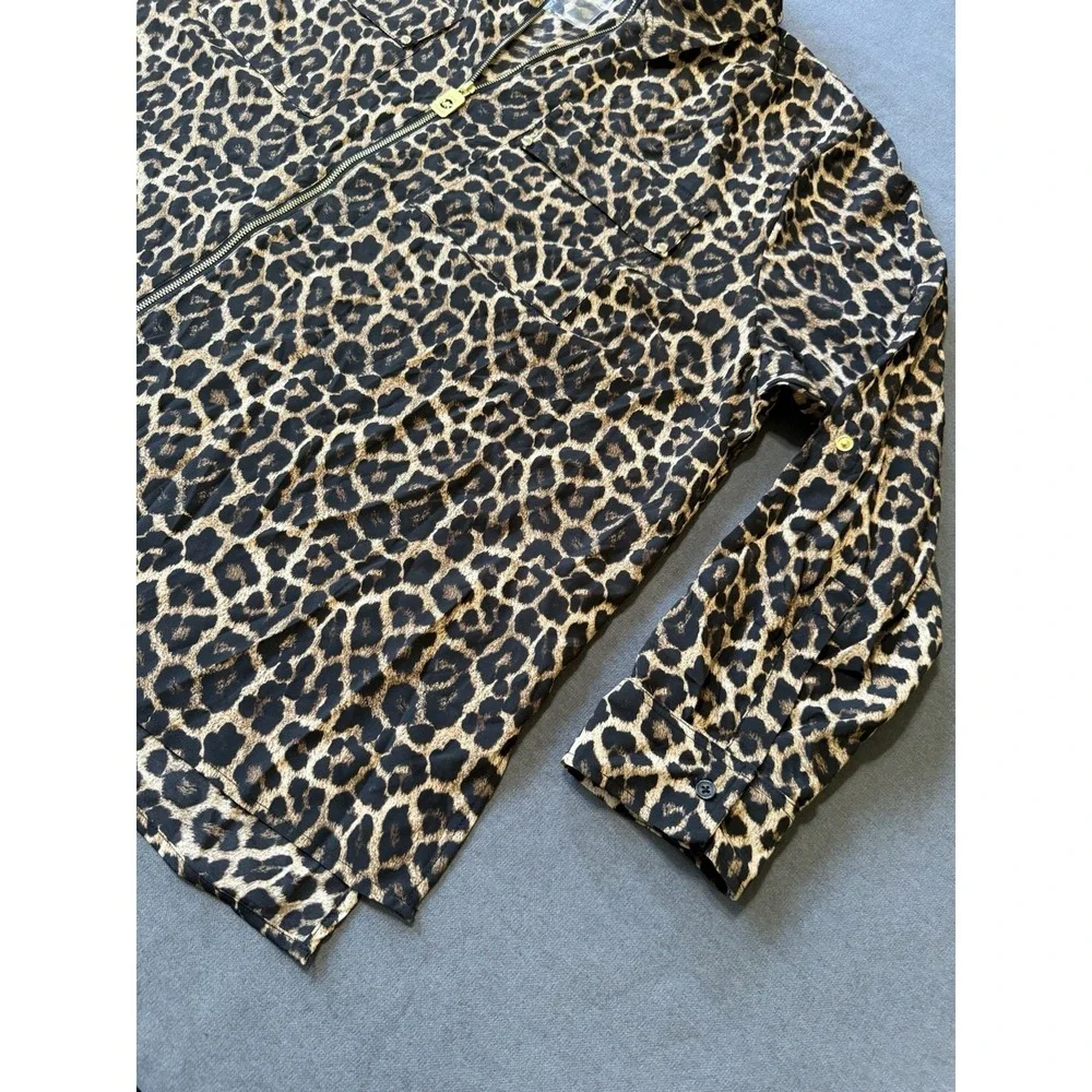 NEW Michael Kors Leopard Print Zip Front Blouse Top Women's Plus Size 3X